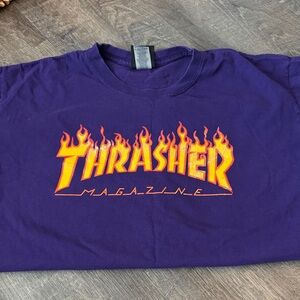 Vintage Thrasher Purple Tee with Orange Flame Logo